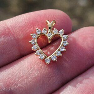 14K Yellow Gold Diamond Heart Pendant Charm 13x13mm